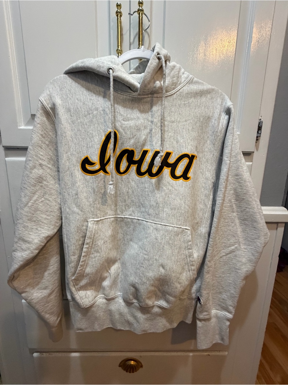 Reverse Weave Iowa Hawkeyes Hoodie Gray Script Cursive Small NWOT